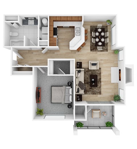 Floor plan for 1 bed, 1 bath, 827 sqft